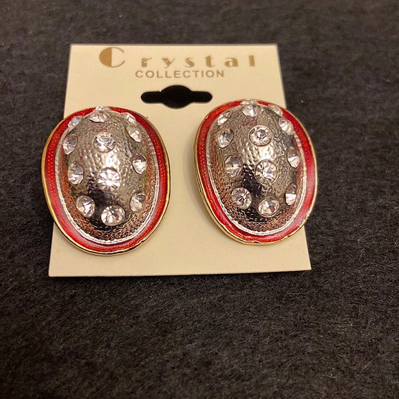 Crystal Collection Jewelry - Women’s Silver Color Rhinestones Colorless Red & Gold Trim Cowgirl Hat Earrings